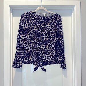 Emerald Leopard Print Top Size M Brown Tan Knot Hem Soft Stretchy